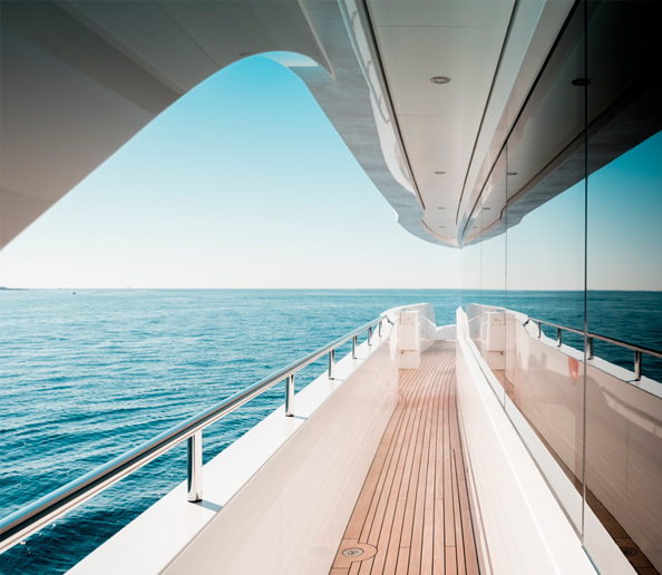 Specialized team performing yacht deck and engine maintenance